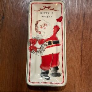 Mud Pie Home Retro Festive Santa Claus Rectangular Plate 4” x 9”